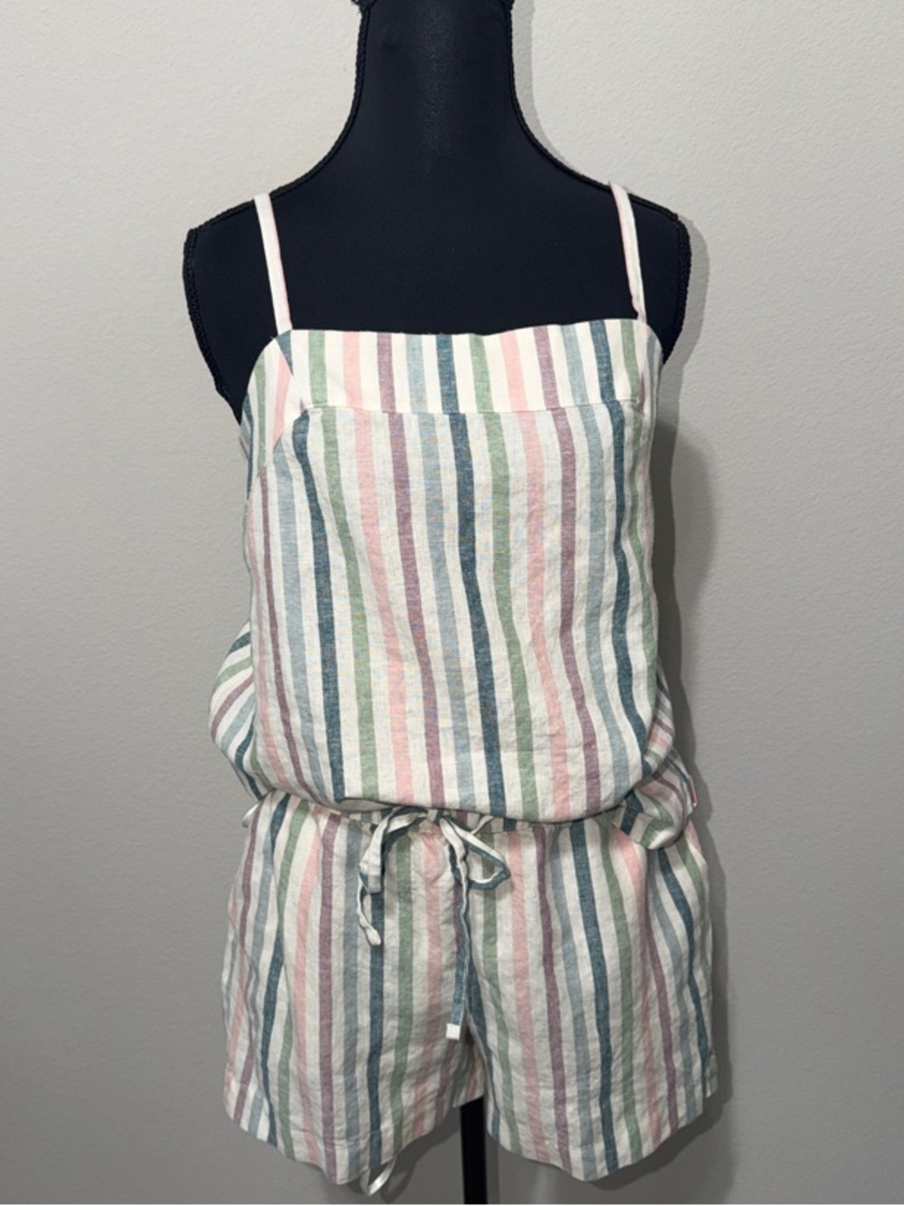 Striped Pastel Sleeveless Romper - Pink, Green & Blue